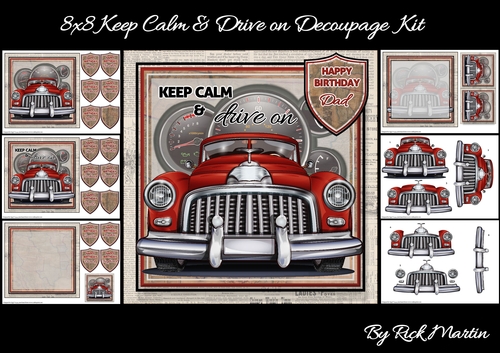 8x8 Keep Calm & Drive on Decoupage Kit - x6 A4 Sheets
