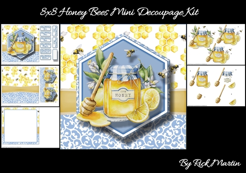 8x8 Honey Bees Mini Decoupage Kit - x5 A4 sheets 