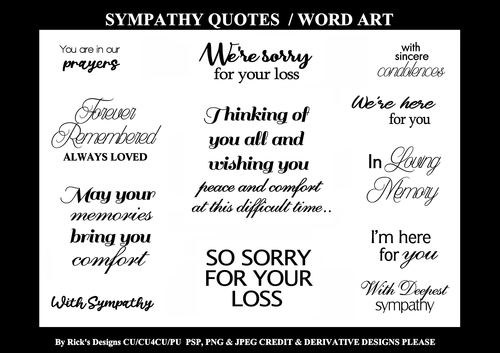 SYMPATHY 2 Quotes / Word Art CU/CU4CU/PU 