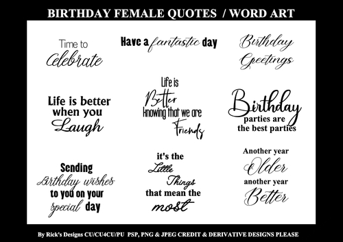 BIRTHDAY FEMALE Quotes / Word Art CU/CU4CU/PU 