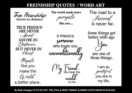 Friendship Quotes / Word Art CU/CU4CU/PU 