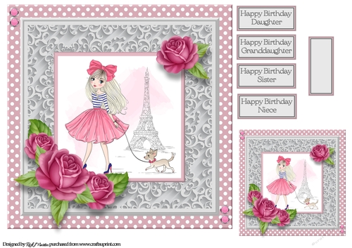 8x8 Little stroll around Paris Card Front, Gift Tag & Sentiments  