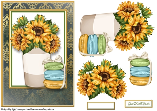 A5 Sunflowers & Maccaroons Card Front with Decoupage Layers & Sentiment