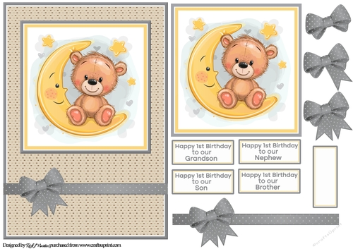 A5 Teddys 1st Birthday (Boy) Card Front, Topper and Decoupage with sentiments 