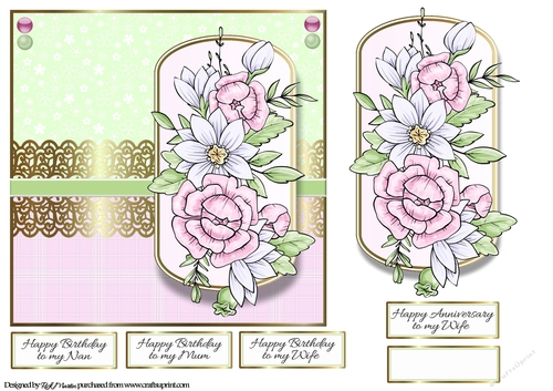 7x7 Beautiful Blossoms Card Front, Topper and sentiments 