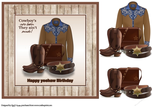 8x8 Yeehaw Birthday Card Front with x2 layers of Decoupage 