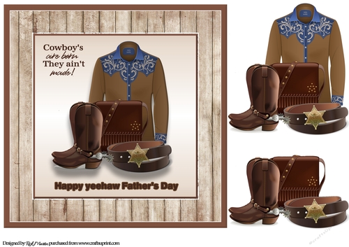 8x8 Yeehaw Fathers Day Card Front with x2 layers of Decoupage 
