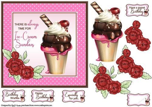 7x7 Mmmm Ice-Cream Sundaes Card Front, Decoupage Layers & Sentiments