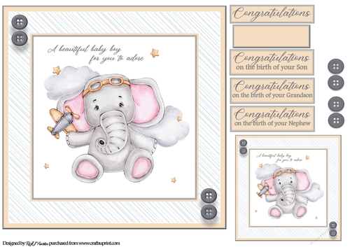 8x8 Beautiful Baby Boy Card Front, Tag & Sentiments 