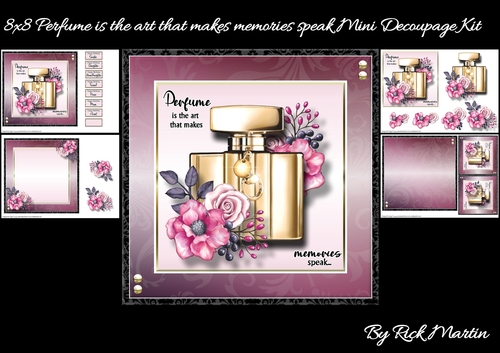 8x8 Perfume is the art that makes memories speak Mini Decoupage Kit - x4 A4 Sheets 