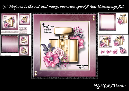 7x7 Perfume is the art that makes memories speak Mini Decoupage Kit - x4 A4 Sheets 