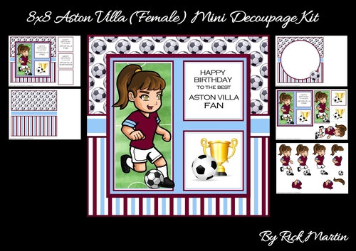 8x8 Aston Villa (Female) Mini Decoupage Kit - x5 A4 sheets 