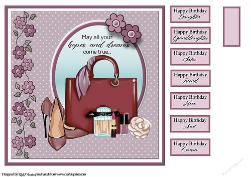 8x8 Burgundy Passion Handbag Card Front with Sentiments  