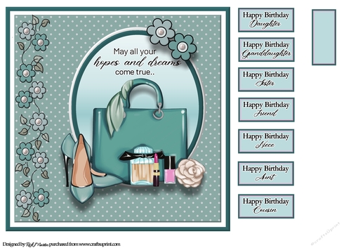 8x8 Green Passion Handbag Card Front with Sentiments