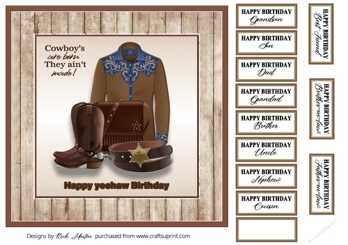 8X8 Happy Yeehaw Birthday Card Front with Sentiments 