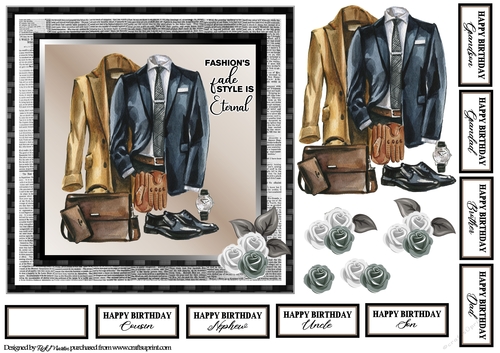 7x7 Fashions Fade Style is Eternal Card Front with Sentiments & Topper
