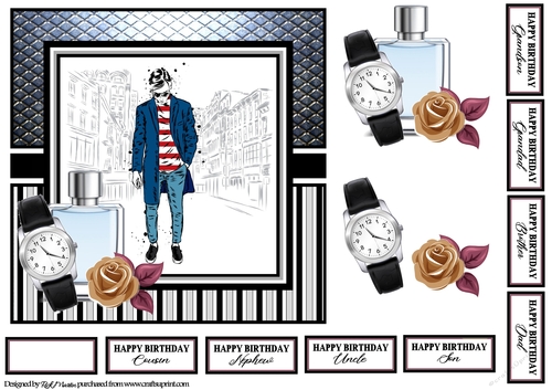 7x7 Mens Esentials 6 Card Front with Sentiments & Topper
