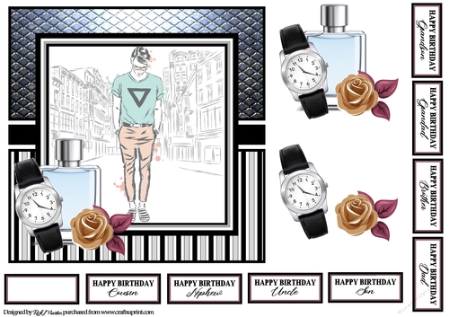 7x7 Mens Esentials 8 Card Front with Sentiments & Topper