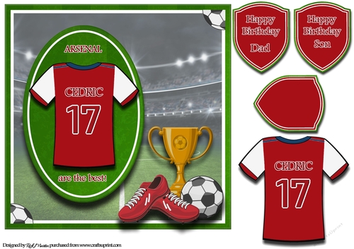 8X8 Arsenal Football Card Front, Topper & Sentiments - CEDRIC 