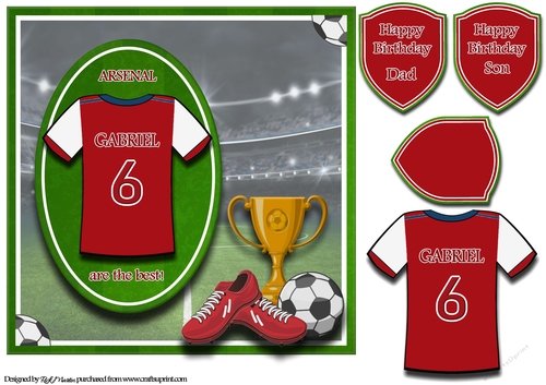 8X8 Arsenal Football Card Front, Topper & Sentiments - GABRIEL