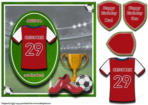 8X8 Arsenal Football Card Front, Topper & Sentiments - GUENDOUZI