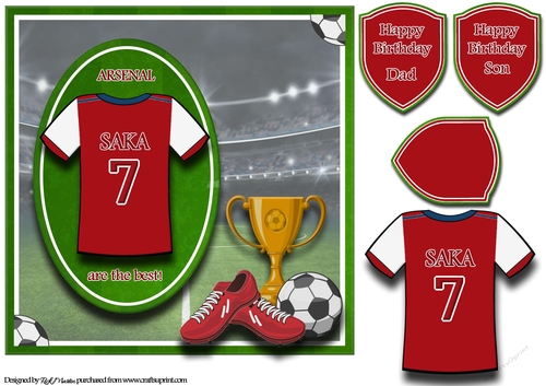 8X8 Arsenal Football Card Front, Topper & Sentiments - SAKA