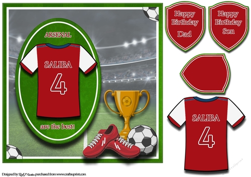 8X8 Arsenal Football Card Front, Topper & Sentiments - SALIBA