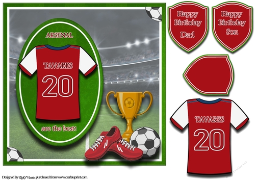 8X8 Arsenal Football Card Front, Topper & Sentiments - TAVARES