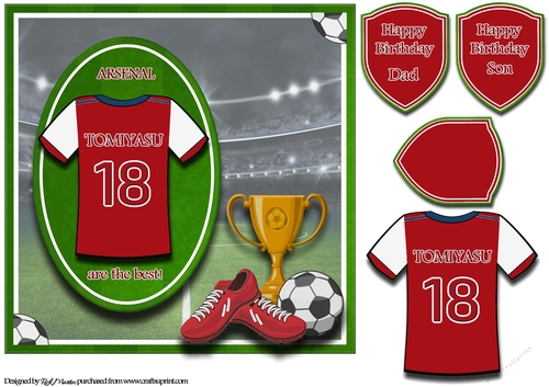 8X8 Arsenal Football Card Front, Topper & Sentiments - TOMIYASU