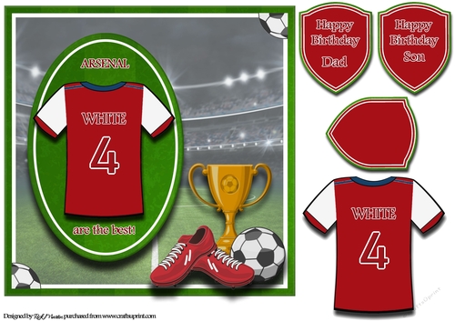 8X8 Arsenal Football Card Front, Topper & Sentiments - WHITE