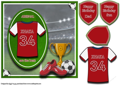 8X8 Arsenal Football Card Front, Topper & Sentiments - XHAKA