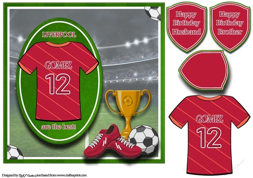 8X8 Liverpool Football Card Front, Topper & Sentiments - GOMEZ