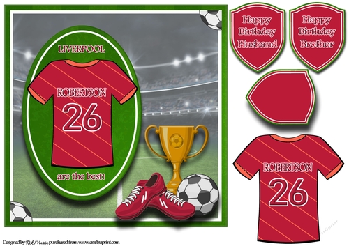 8X8 Liverpool Football Card Front, Topper & Sentiments - ROBERTSON