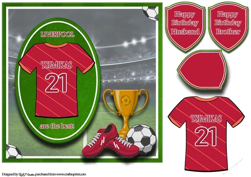 8X8 Liverpool Football Card Front, Topper & Sentiments - TSIMIKAS