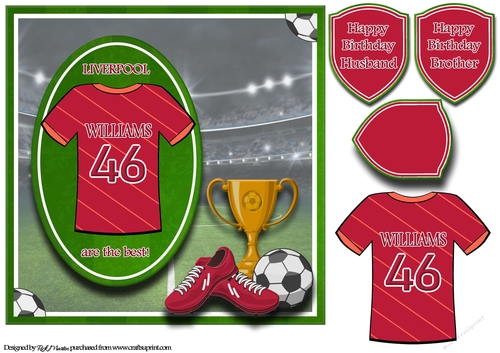 8X8 Liverpool Football Card Front, Topper & Sentiments - WILLIAMS