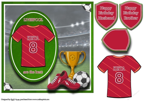 8X8 Liverpool Football Card Front, Topper & Sentiments - KEITA