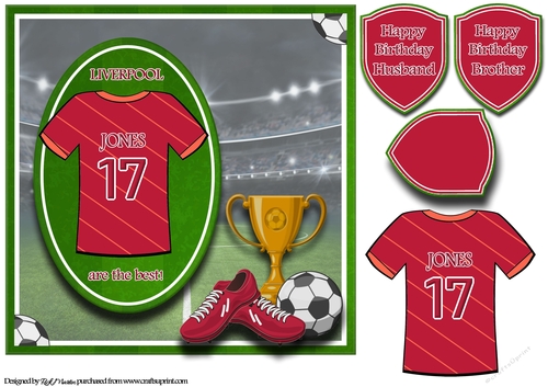 8X8 Liverpool Football Card Front, Topper & Sentiments - JONES