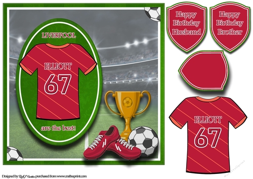 8X8 Liverpool Football Card Front, Topper & Sentiments - ELLIOTT