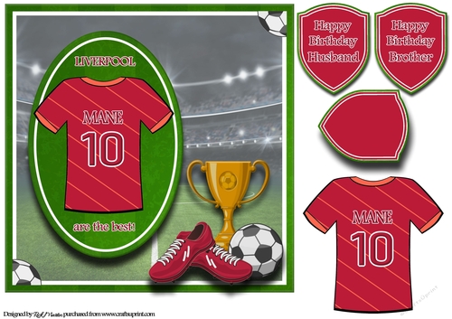 8X8 Liverpool Football Card Front, Topper & Sentiments - MANE