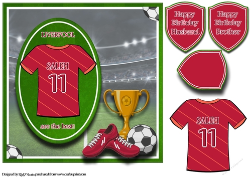 8X8 Liverpool Football Card Front, Topper & Sentiments - SALEH