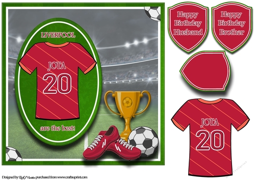 8X8 Liverpool Football Card Front, Topper & Sentiments - JOTA