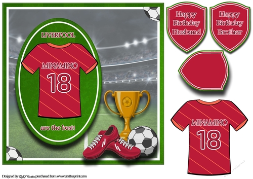 8X8 Liverpool Football Card Front, Topper & Sentiments - MINAMINO