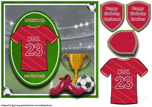 8X8 Liverpool Football Card Front, Topper & Sentiments - DIAZ