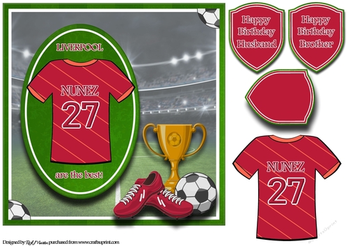8X8 Liverpool Football Card Front, Topper & Sentiments - NUNEZ
