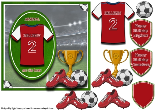 7x7 Arsenal Football Card Front, Topper & Sentiments - BELLIGRIN