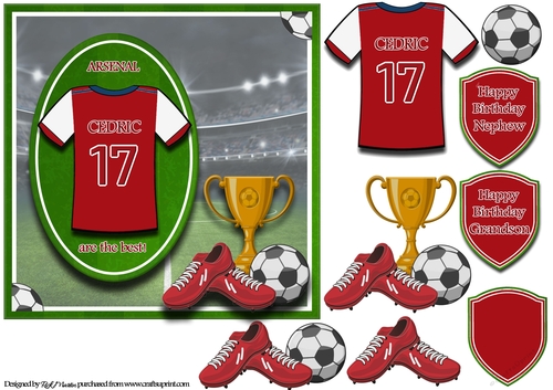 7x7 Arsenal Football Card Front, Topper & Sentiments - CEDRIC