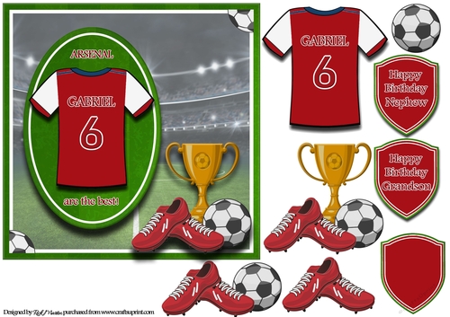 7x7 Arsenal Football Card Front, Topper & Sentiments - GABRIEL