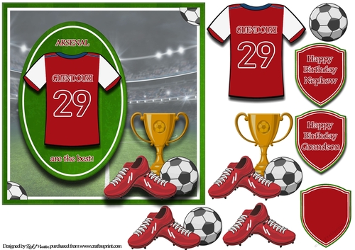 7x7 Arsenal Football Card Front, Topper & Sentiments - GUENDOUZI