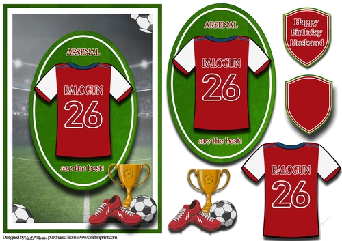 A5 ARSENAL FOOTBALL CARD WITH TOPPER, DECOUPAGE & SENTIMENTS - BALOGUN