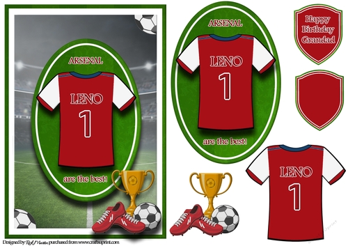 A5 ARSENAL FOOTBALL CARD WITH TOPPER, DECOUPAGE & SENTIMENTS - LENO